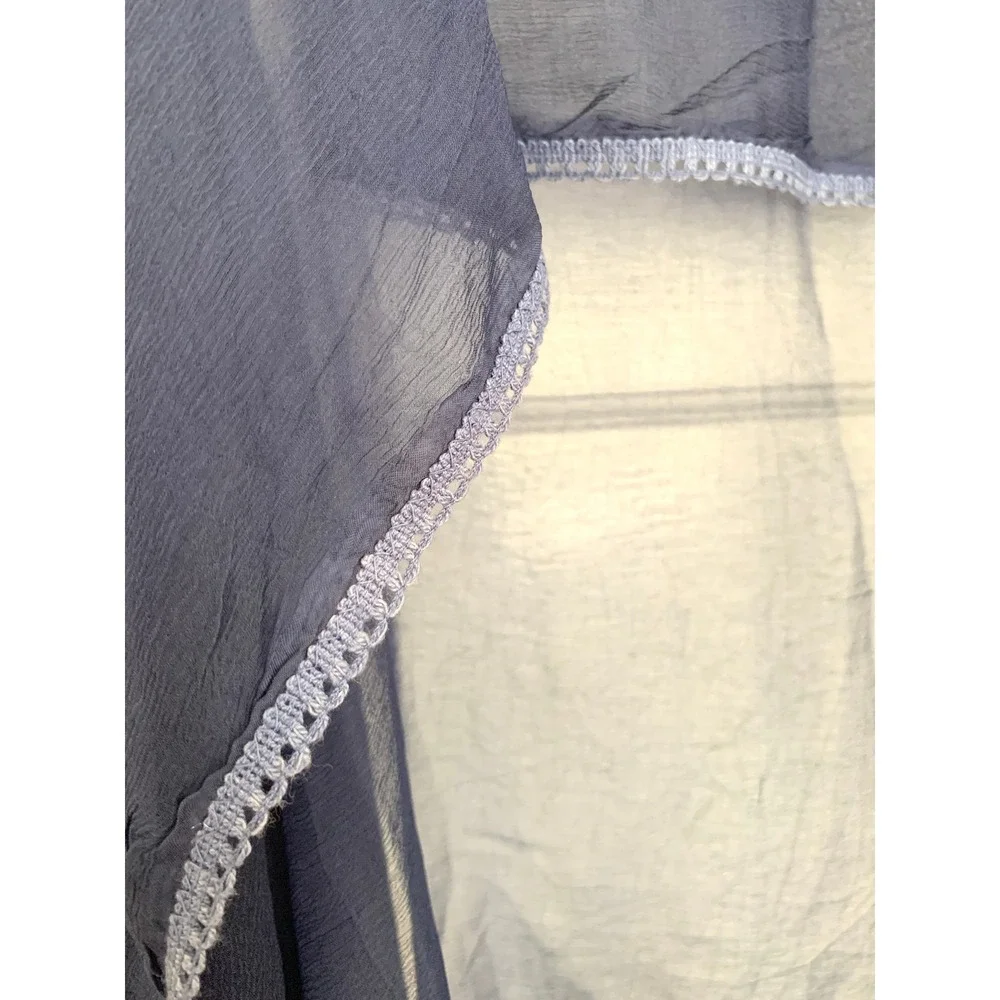 Navy Sheer Scarf 46 x 92 with Delicate Lace Detail Cerulean Blue Rectangle